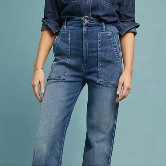 MOTHER DENIM THE PATCH POCKET GREASER JEANS Cropped Wide Leg- Everything We Keep - Picture 7 of 16